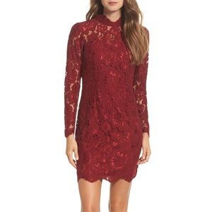 Betsy Johnson Burgundy Lace Long Sleeve Cocktail Mini Dress Size 8